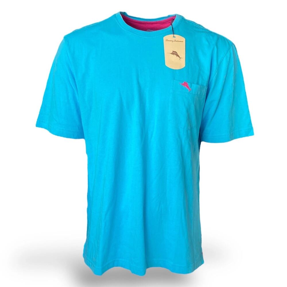 Tommy Bahama Crew Neck Pocket T-Shirt Regular Fit River Blue Men's Cotton SZ S